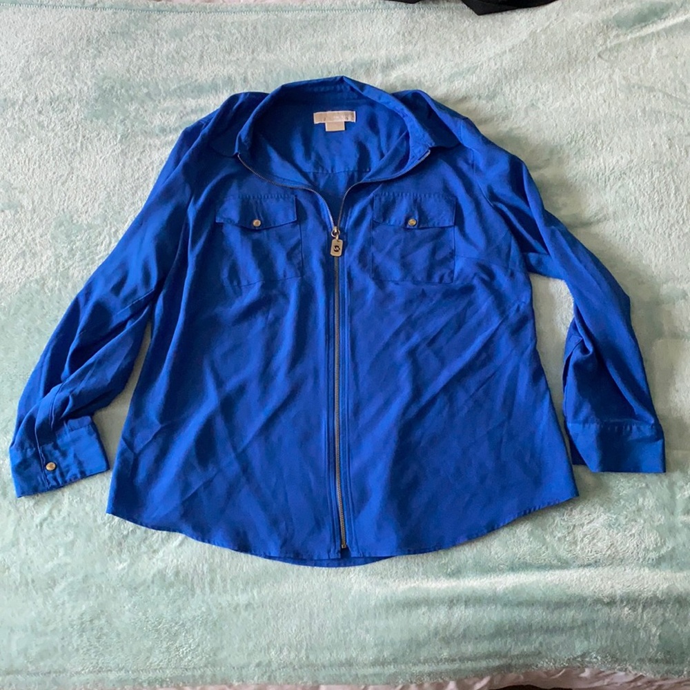 Michael Kors Blue Zipper Front Blouse